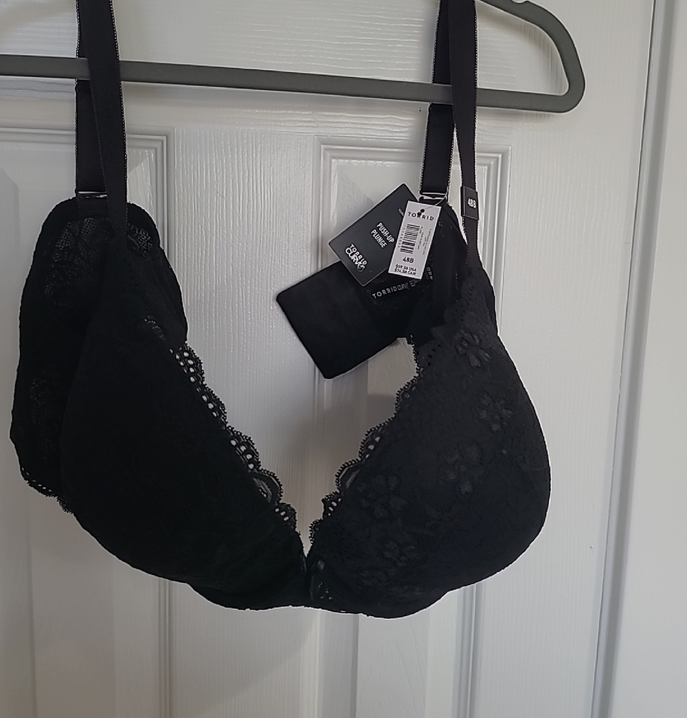 torrid Black Lace Plunge Bra with Floral Detail